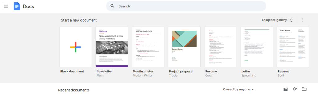 Screenshot shows the inside of Google Docs. 
