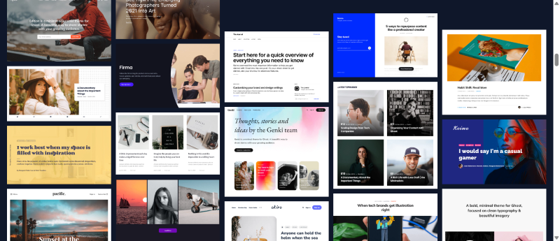 Screenshot of Ghost blogs and websites.
