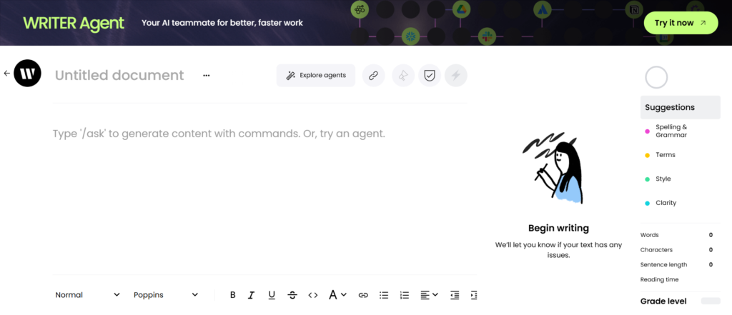 Screenshot shows the inside of Writer. 
