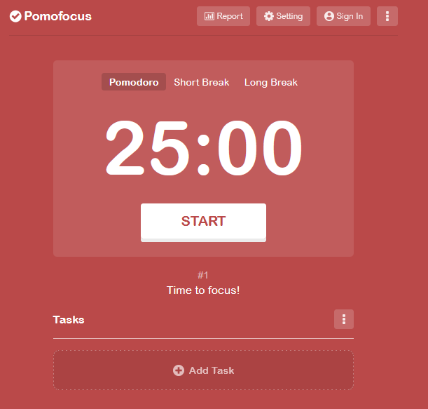 Pomodoro timer by Pomofocus