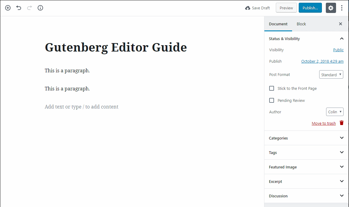 gutenberg editor tutorial basic 2 1