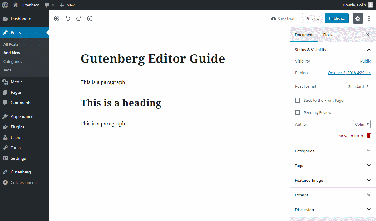 gutenberg editor tutorial basic 8 1