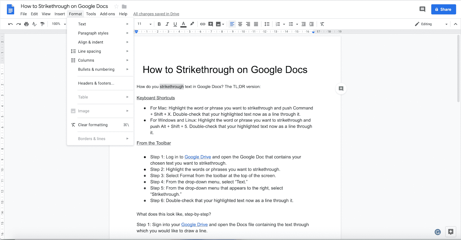 strickethough g docs strickethough g docs