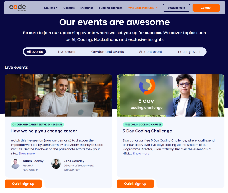 Webinar options for coders.