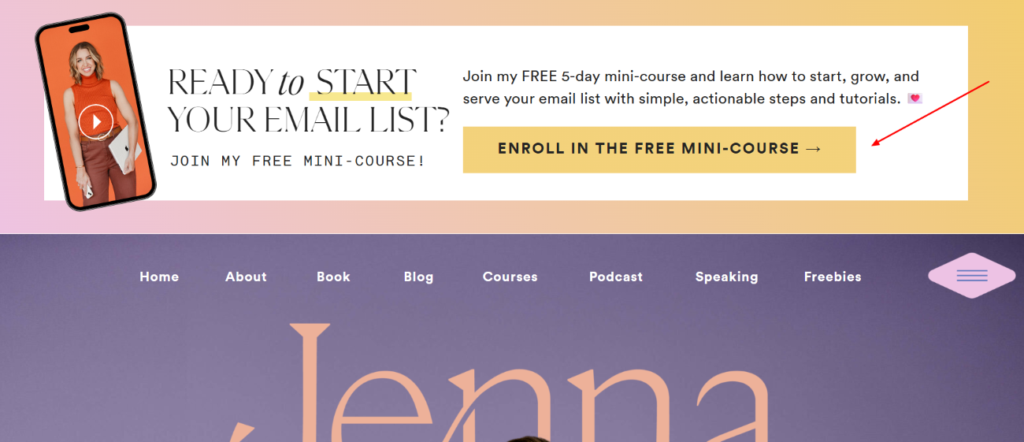 An example of where to put a lead magnet CTA button, complete with good copy and bold colors.
