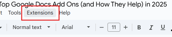 Locating "Extensions" in Google Docs. 