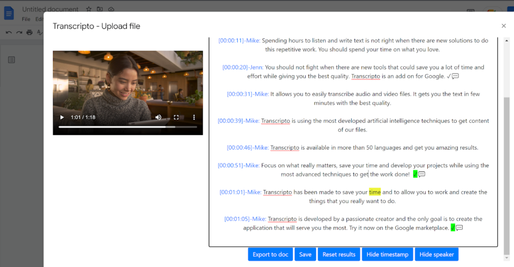 Preview of how Transcripto works.
