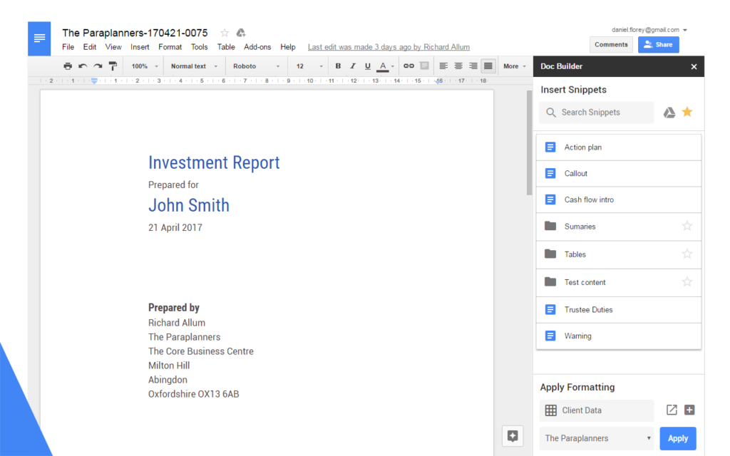Preview of the Doc Builder.
