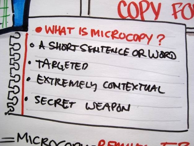 Microcopy is a short sentence or word that is targeted, extremely contextual, and a secret weapon. Copyright license: CC BY-SA 2.0