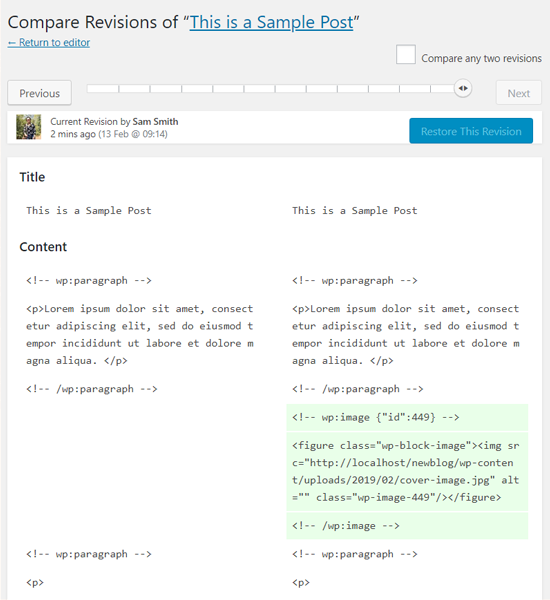  compare different versions of your post/page