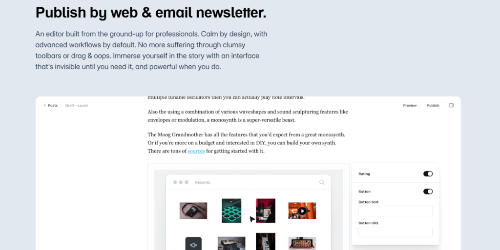 Screenshot of an email newsletter tool called Ghost.
