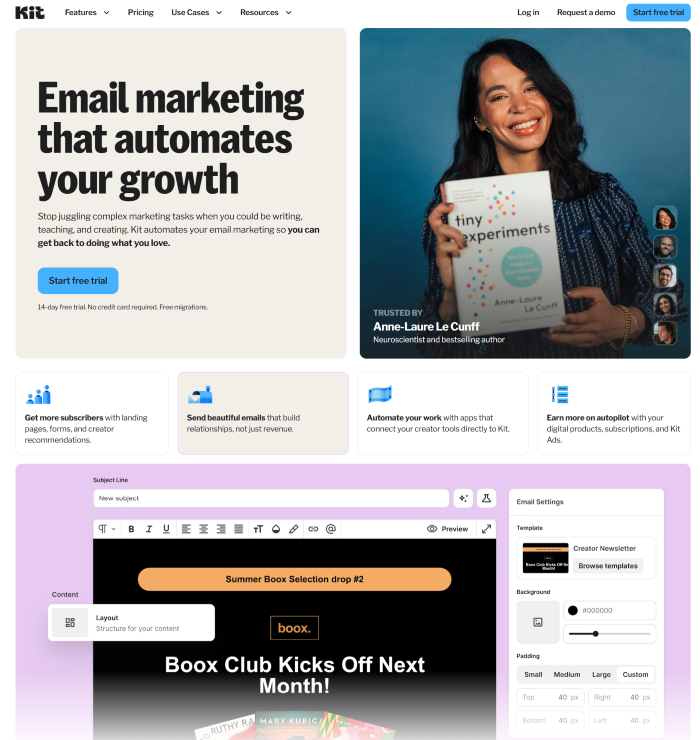 Screenshot of an email newsletter tool called Kit.
