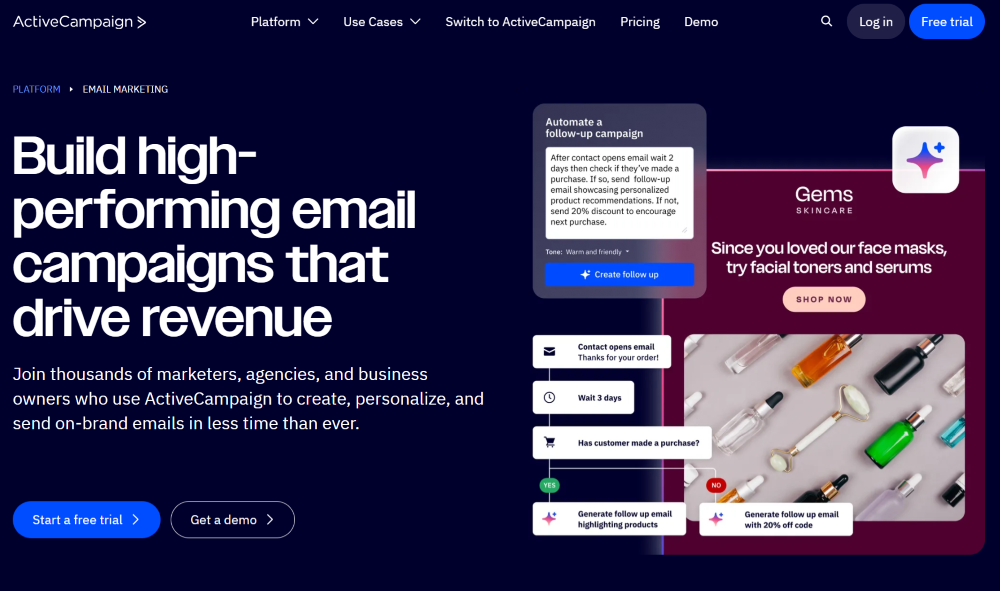 Screenshot of an email newsletter tool called ActiveCampaign.

