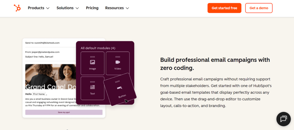 Screenshot of an email newsletter tool called HubSpot.
