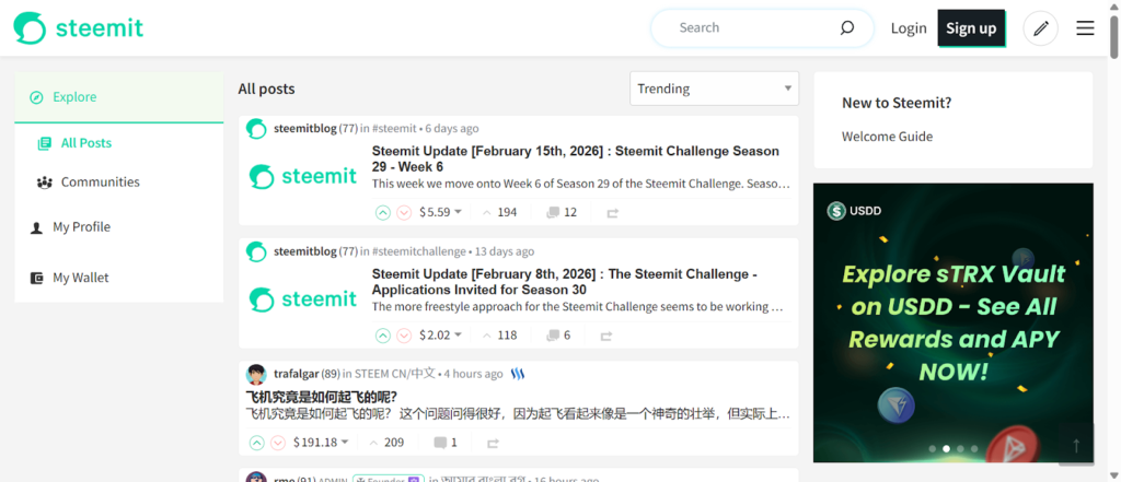 Screenshot shows posts inside of Steemit. 