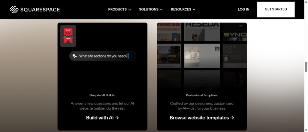 Building websites with AI or website templates using Squarespace.
