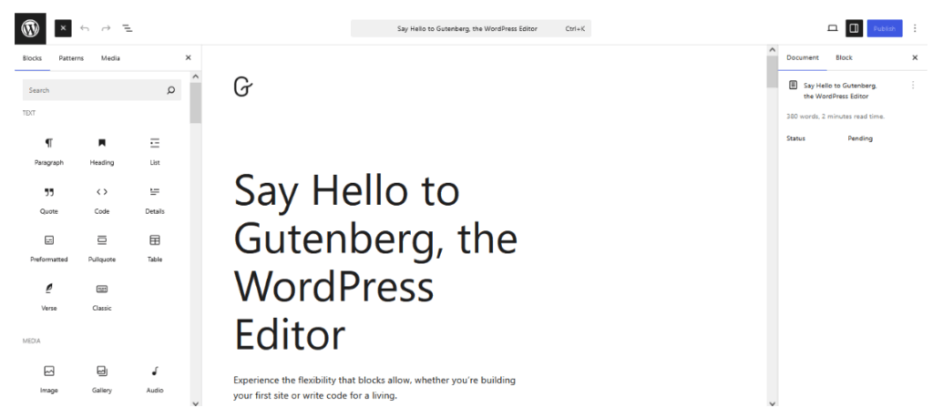 Gutenberg, the block editor