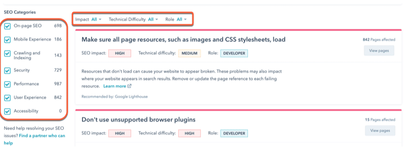 SEO tools in HubSpot