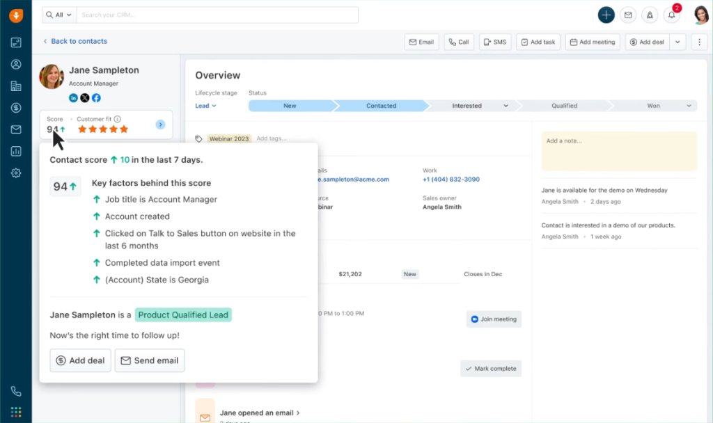 Screenshot of Freshworks Freshsales Suite, a HubSpot CRM alternative