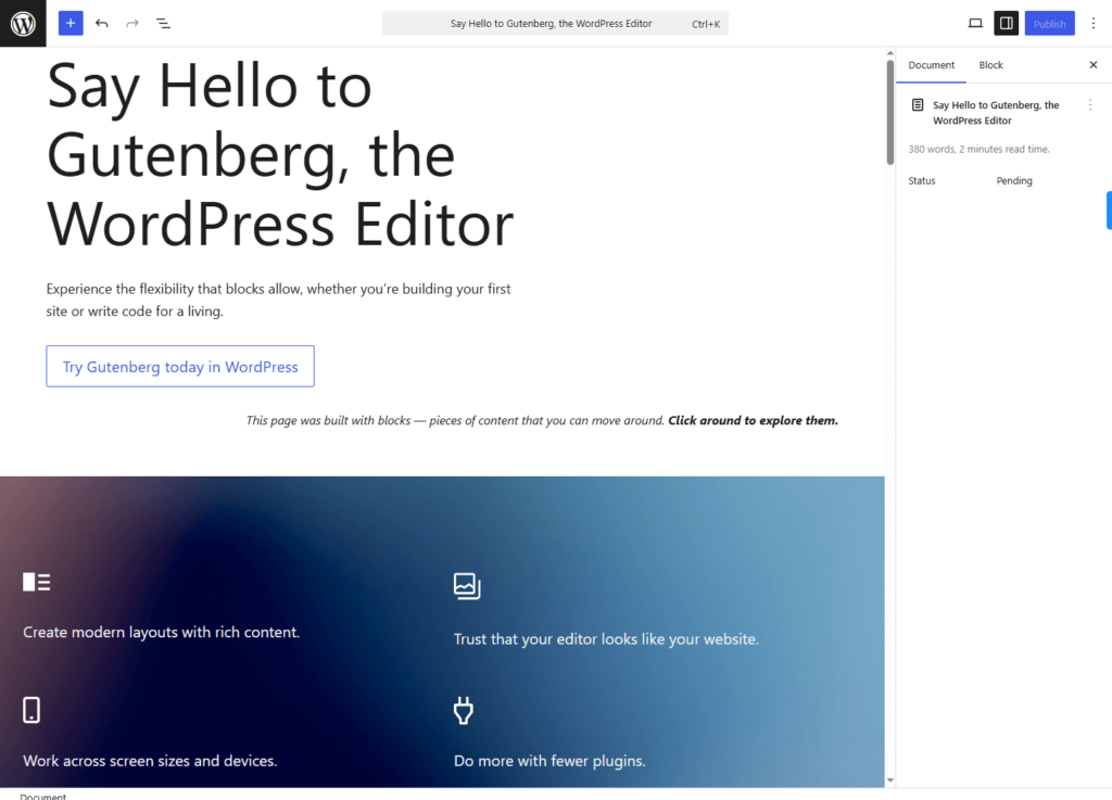 Screenshot of the WordPress CMS's Gutenberg Block Editor