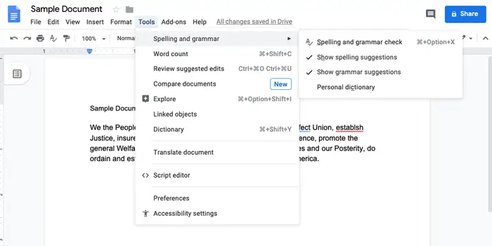 open spellcheck menu