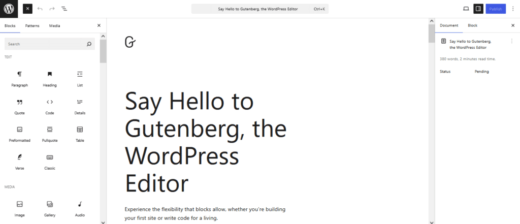 Gutenberg, the block editor
