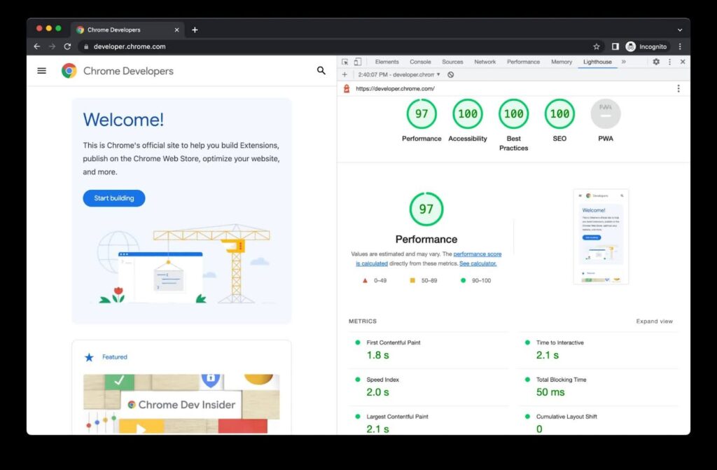 Lighthouse performance testing