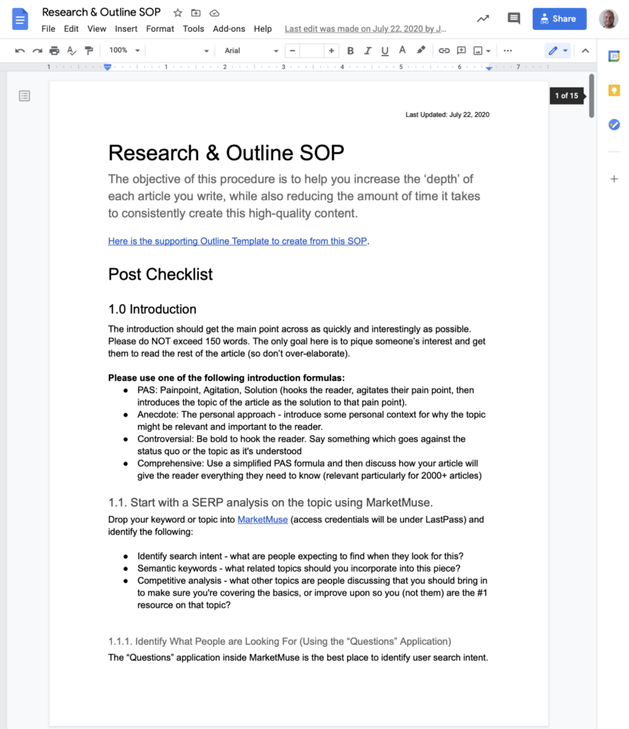 research and outline SOP