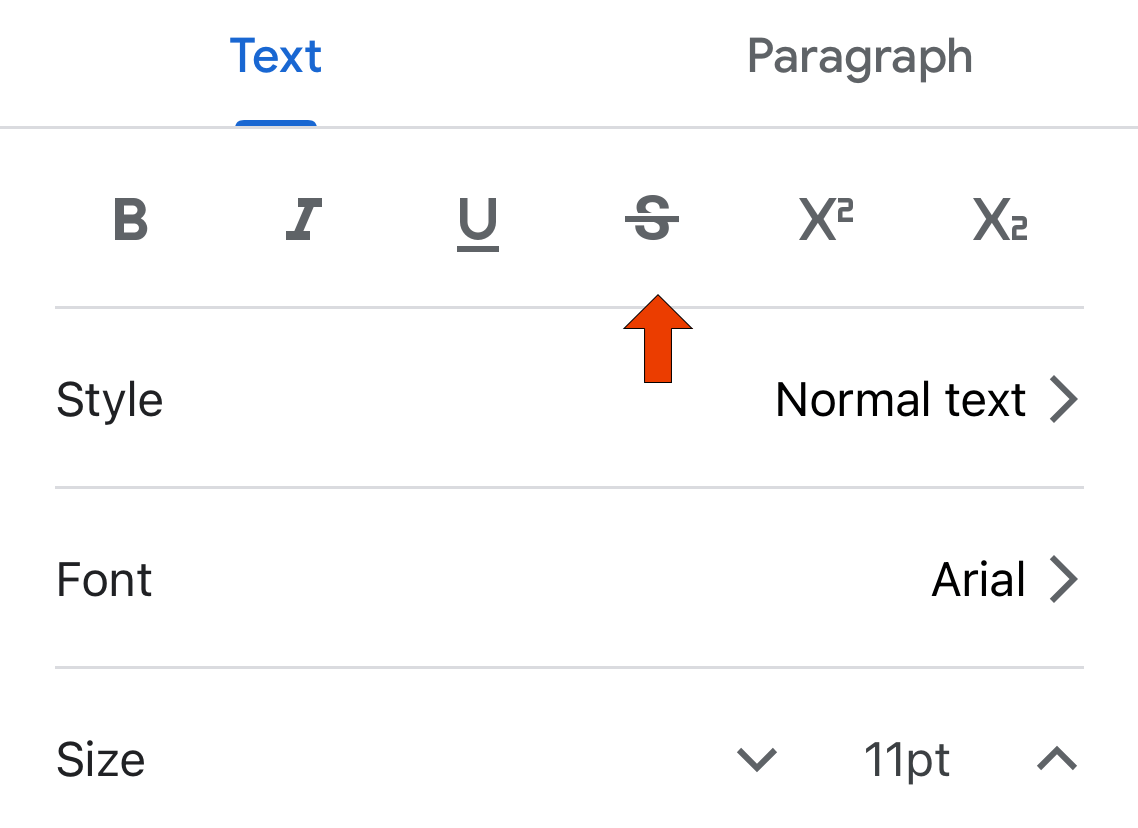Add strikethrough text in Google Docs on mobile