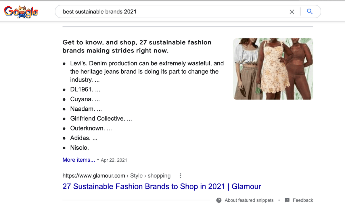 sample of featured snippet from glamour