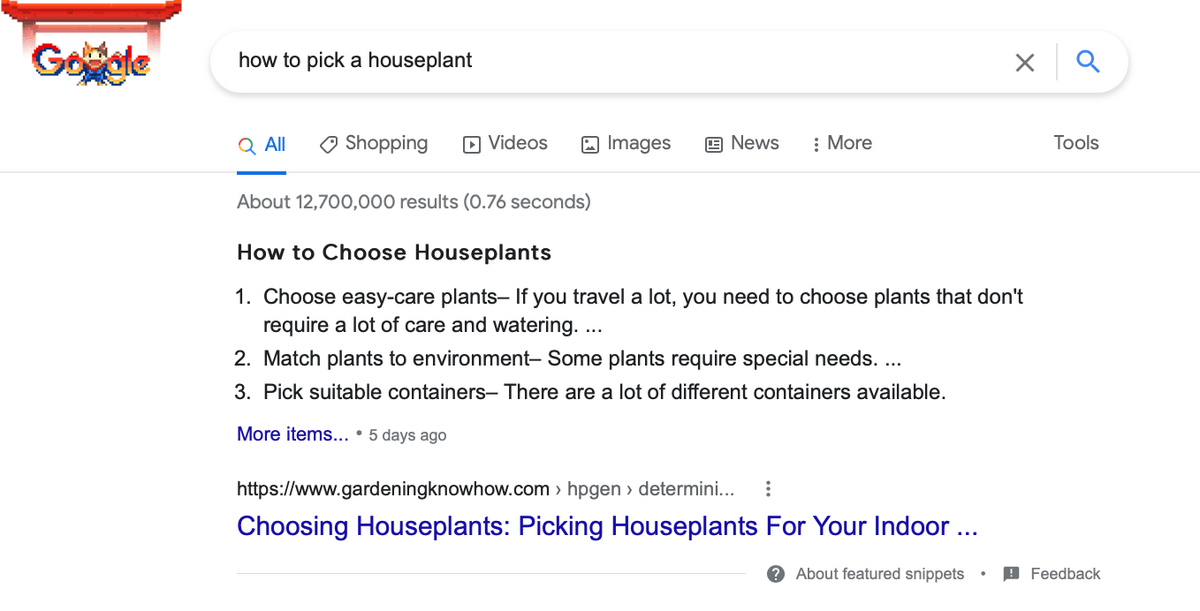 sample of matching the format of an existing featured snippet you want to beat