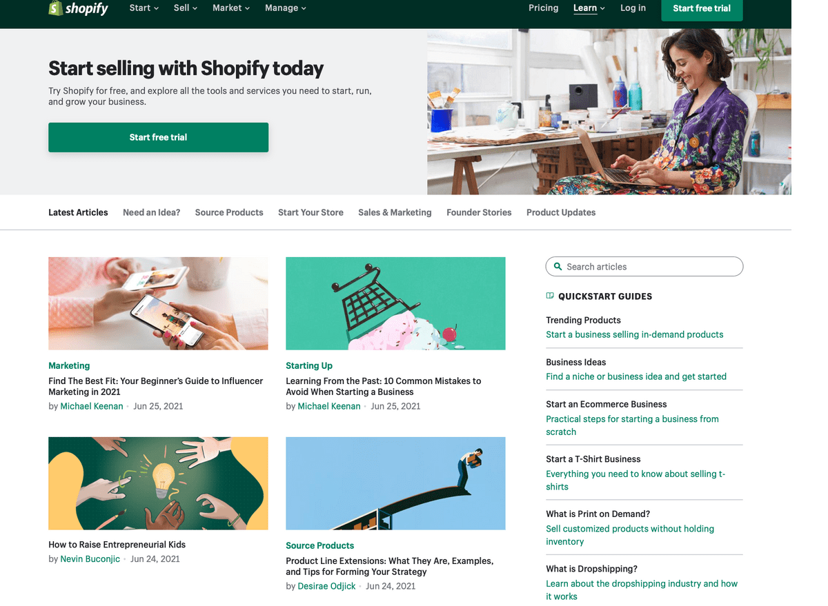 business blog example from Shopify's site