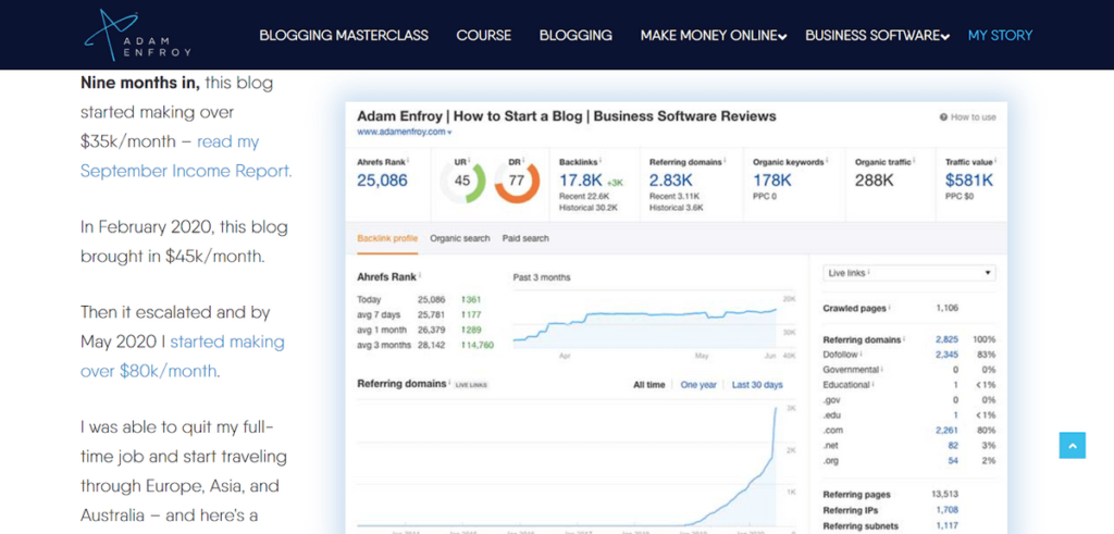 Adam Enfroy’s Blog Metrics