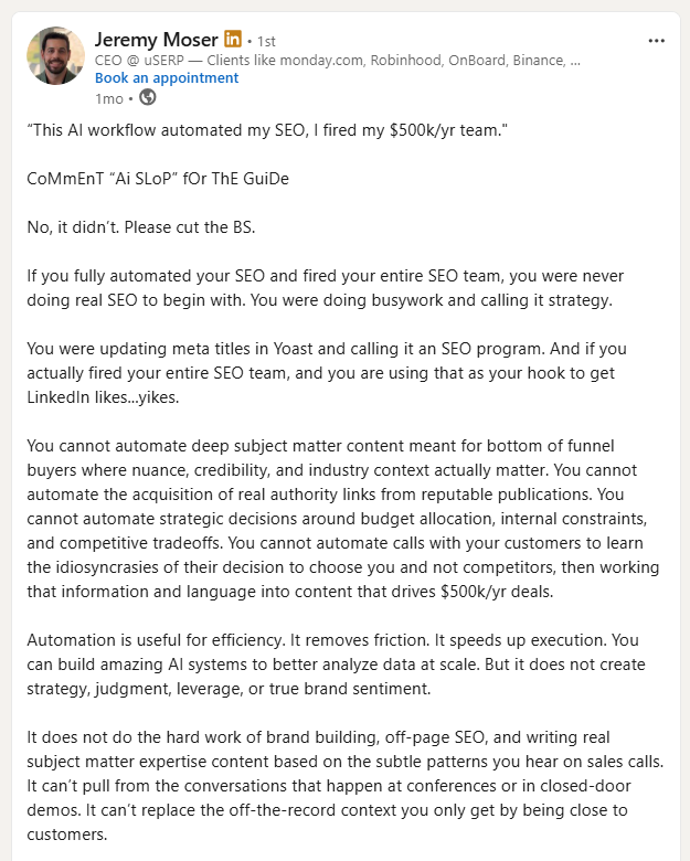 Jeremy Moser’s LinkedIn post