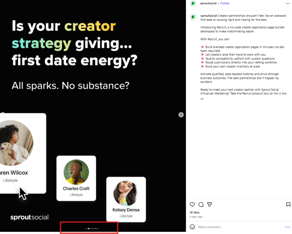 Example of carousel post on Instagram