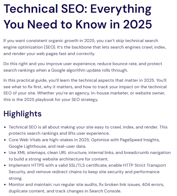 uSERP's blog post on technical SEO.