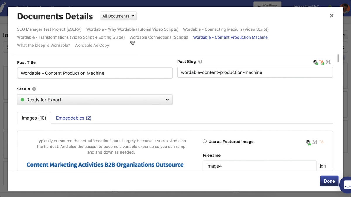 Changing document details in Wordable.