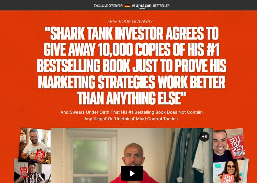 The very top part of Sell Like Crazy's free book + shipping sales page