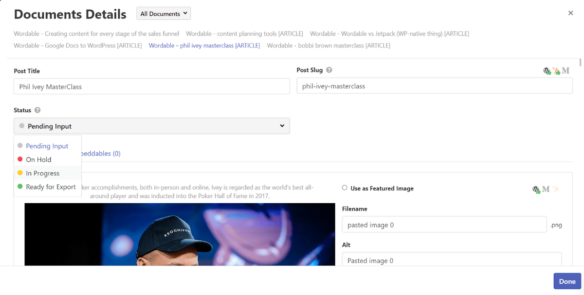 Post status inside Wordable dashboard