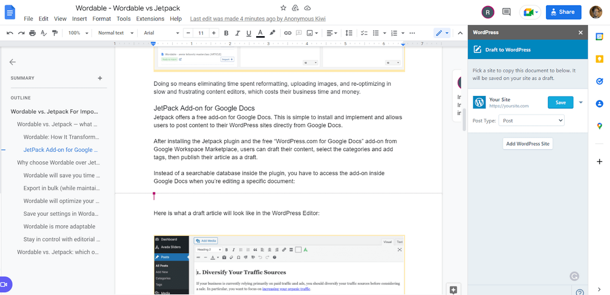 Using WordPress.com add-on inside Google Docs