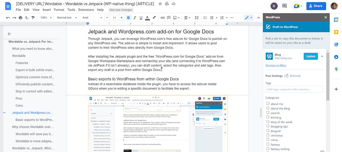 Update draft in WordPress through Google Docs add-on