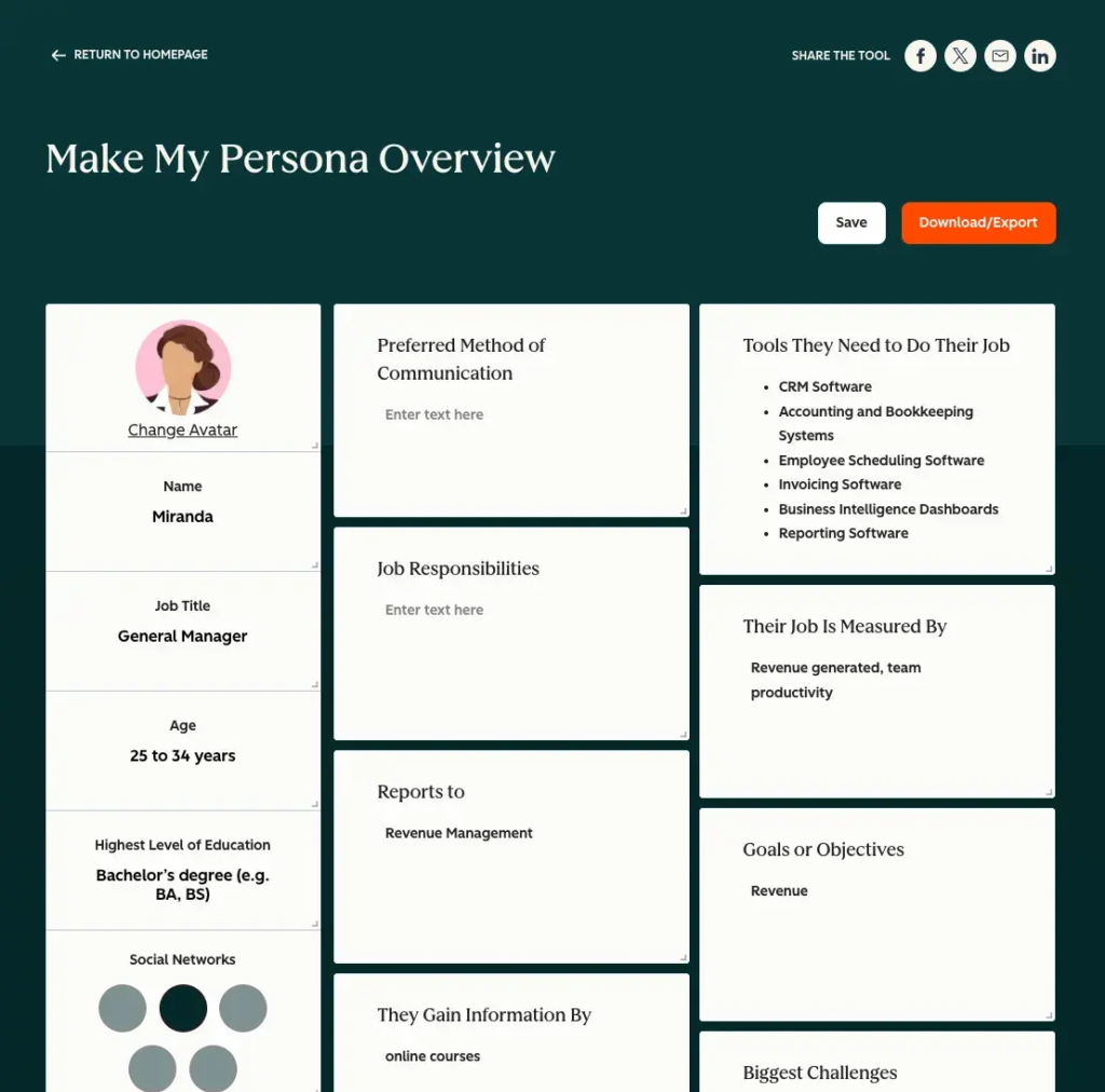 Example of a buyer persona maker.