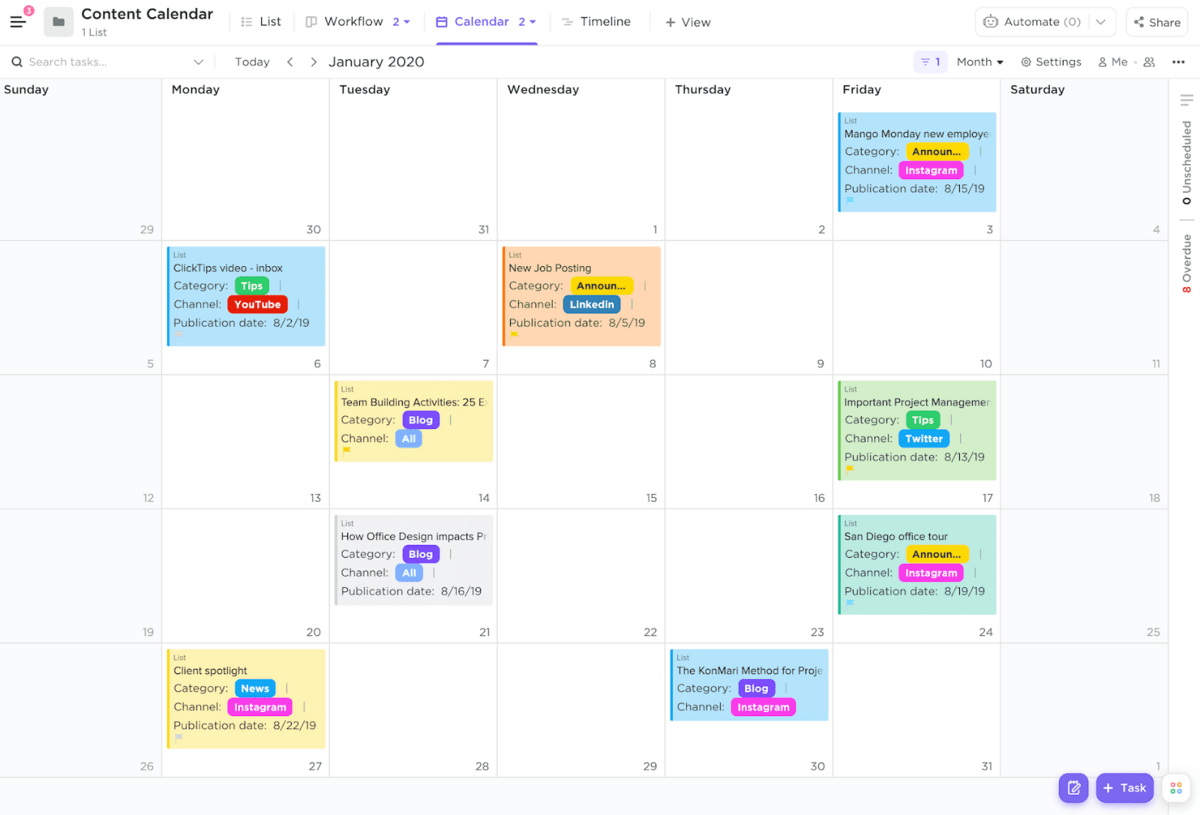 Content Calendar Template by ClickUp™