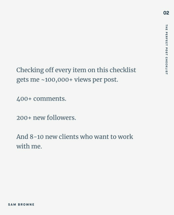page from Sam Browne's perfect post checklist