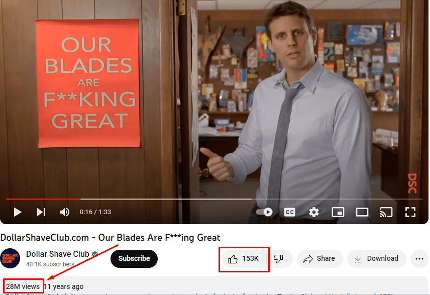 screenshot of Dollar Shave Club's first ad campaign