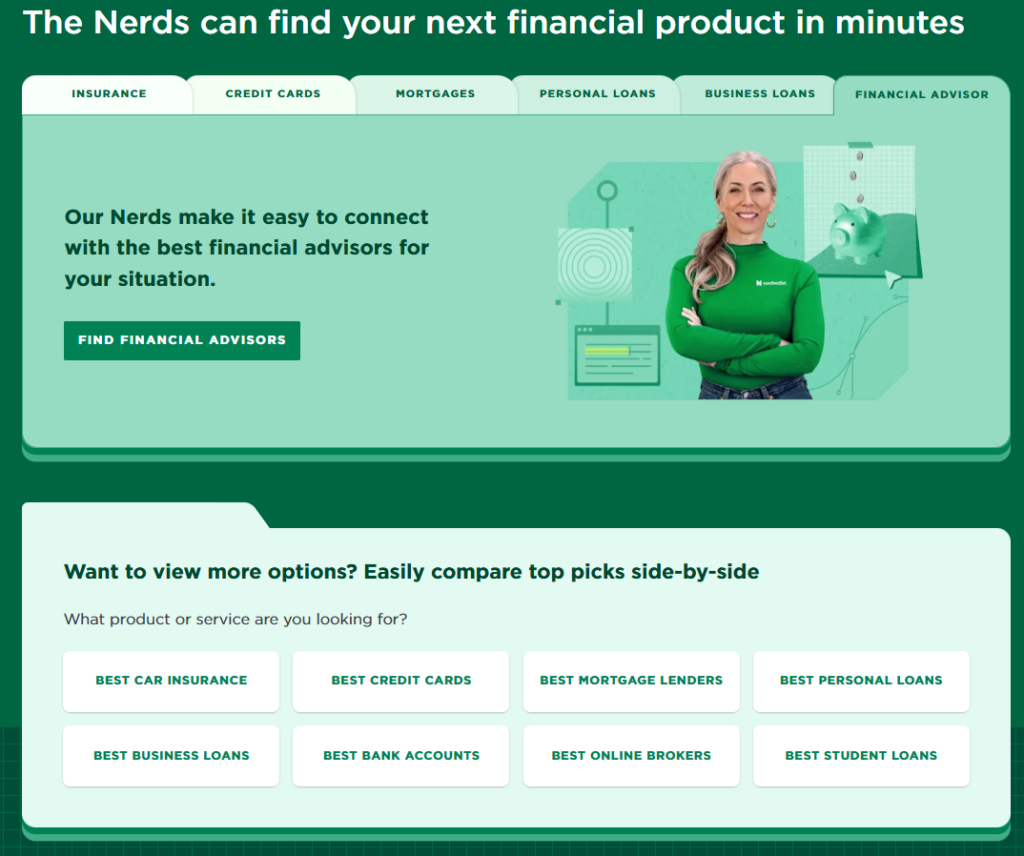 NerdWallet's homepage services.