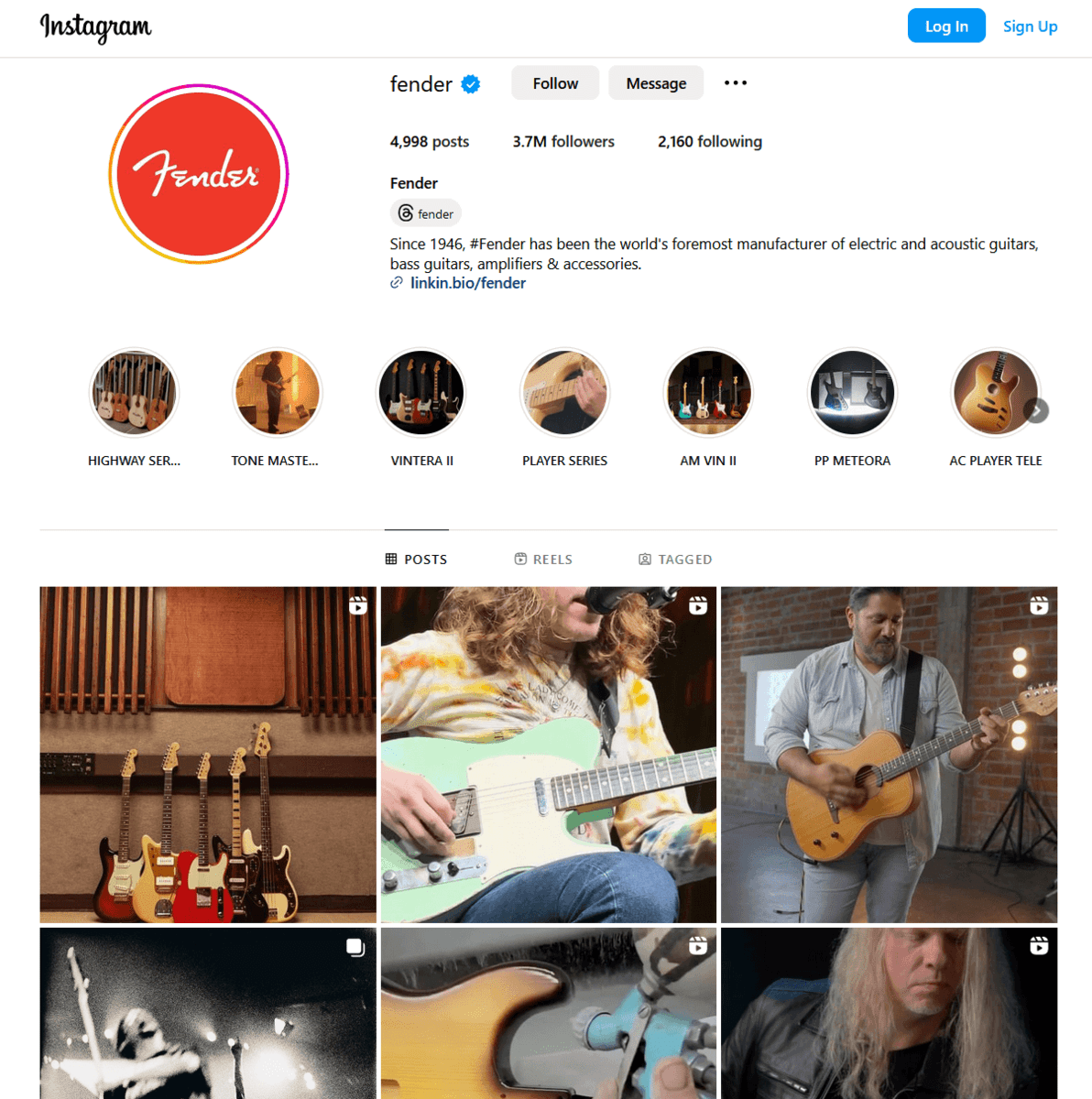 screenshot of Fender's Instagram profile