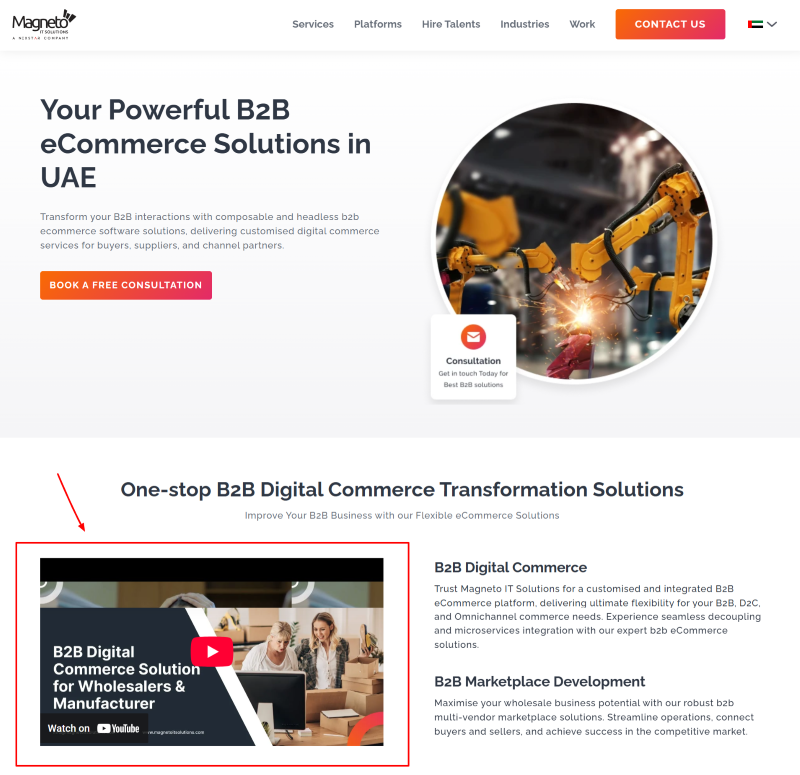 Screenshot shows an example of video content on a homepage.