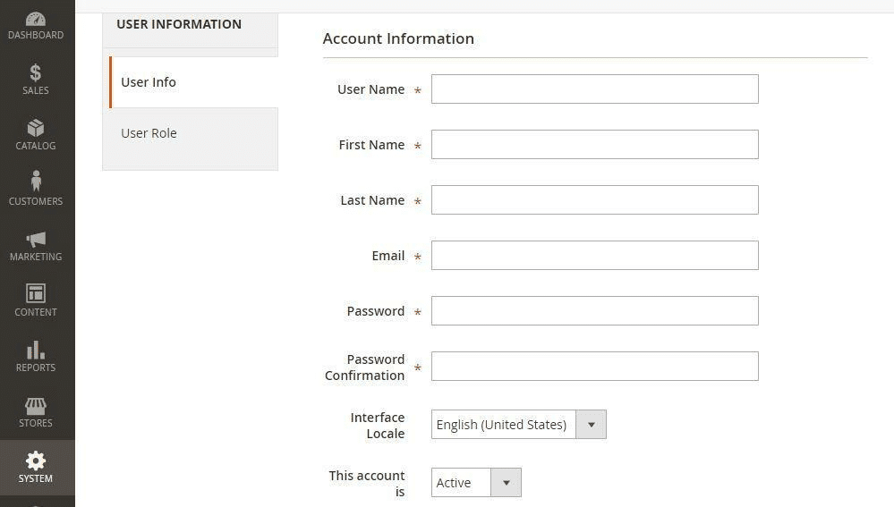 Magento dashboard