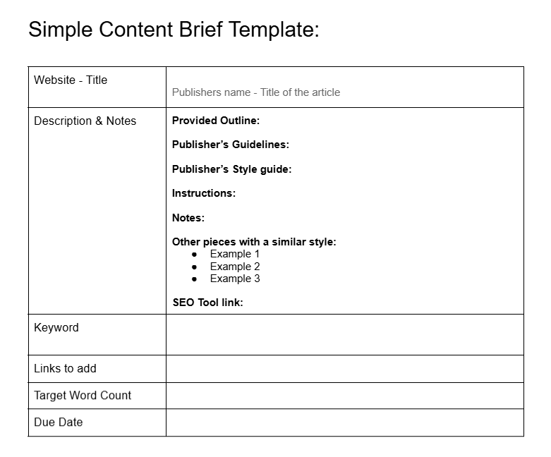 Simple content brief template 